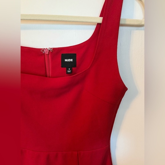 NUDE Bold Red Square Neck Sleeveless Date Night Party Mini Dress- Size Small - Picture 3 of 7
